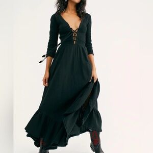 Elegant Black Lace-Up Dress